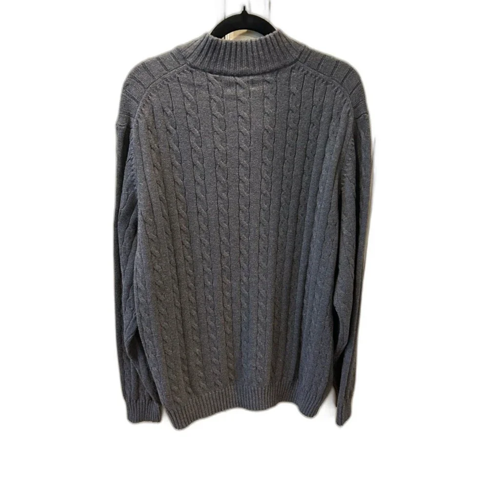 Izod Men's Charcoal Gray Cable Knit 1/4 Zip Cotton Sweater - Size Medium - New